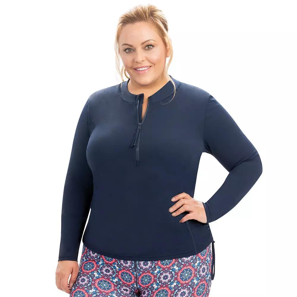 Plus Size Dolfin Aquashape Ruched-Side Rash Guard, Womens Product Image