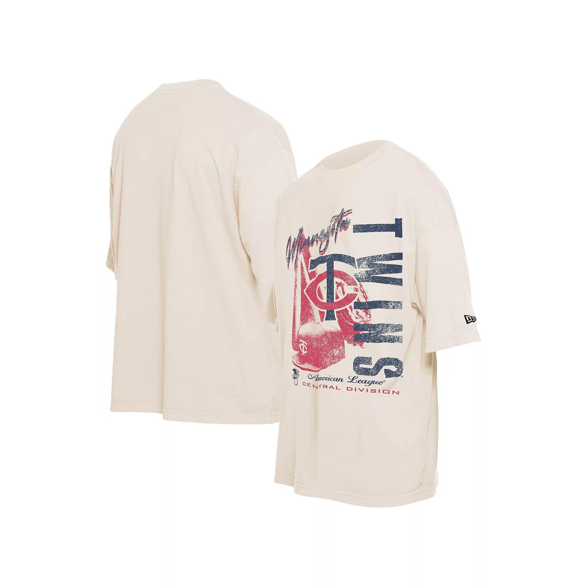 Men's New Era Cream Minnesota Twins Cooperstown Collection Oversized Throwback Distressed T-Shirt, Size: Large, Beige Product Image