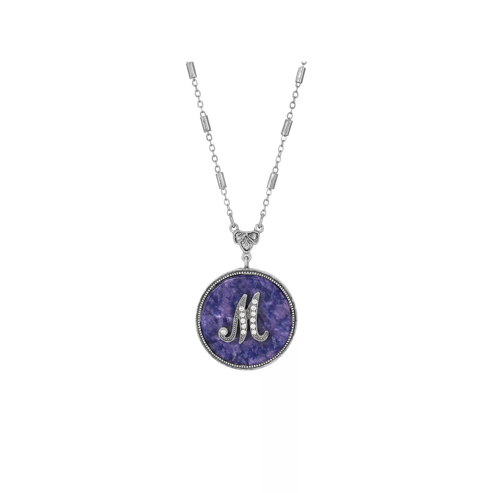 1928 Silver Tone Round Initial Pendant Necklace, Women's, G Product Image
