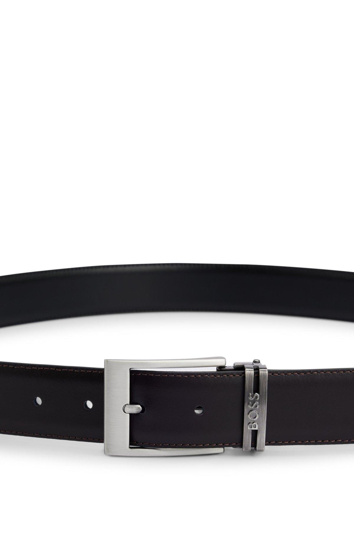 BOSS - Italian-leather reversible belt with branded keeper - Black Product Image