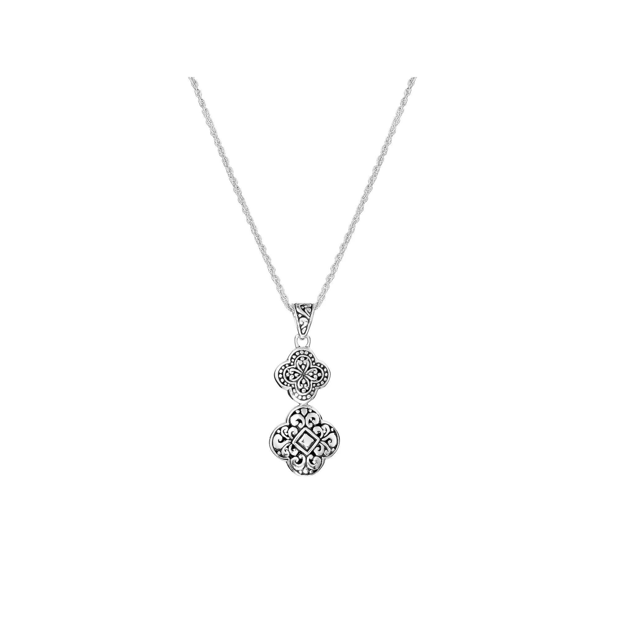 Athra NJ Inc Sterling Silver Oxidized Double Filigree Clover Pendant Necklace, Women's, Size: 18" Product Image