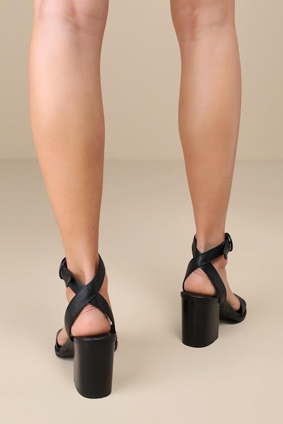 Imery Black Leather Ankle Wrap High Heel Sandals Product Image