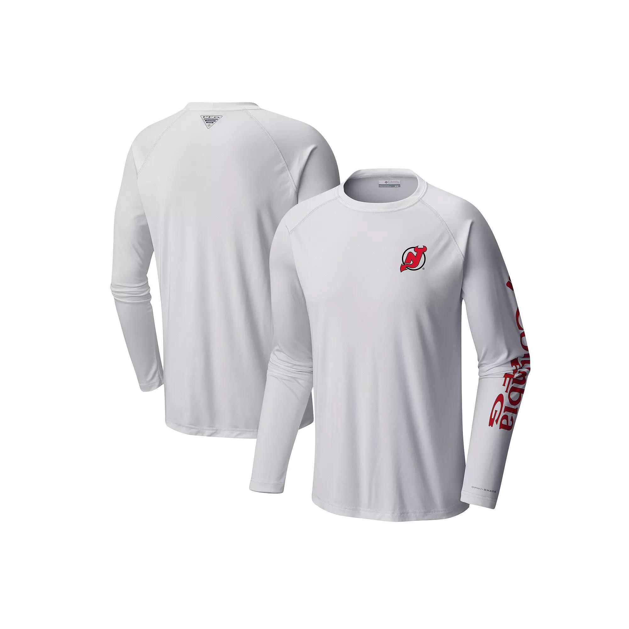 Men's  Columbia White Chicago Blackhawks Terminal Tackle Omni-Shade Raglan Long Sleeve T-Shirt, Size: Large Product Image