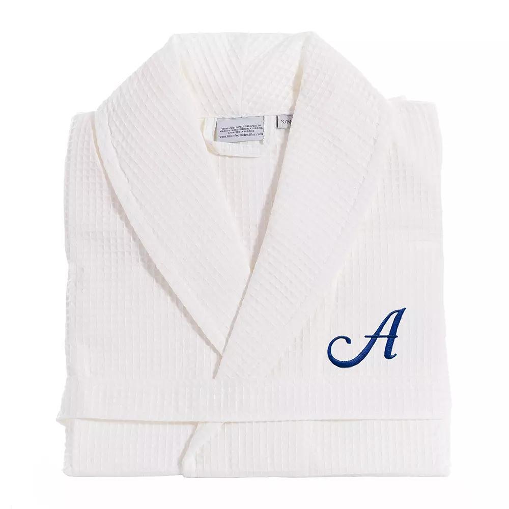 Linum Home Textiles Turkish Cotton Personalized Waffle Weave Bathrobe, Women's, Size: Small/Medium, White Navy D Product Image