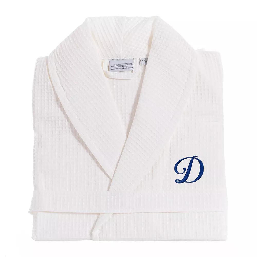 Linum Home Textiles Turkish Cotton Personalized Waffle Weave Bathrobe, Women's, Size: Small/Medium, White Navy D Product Image