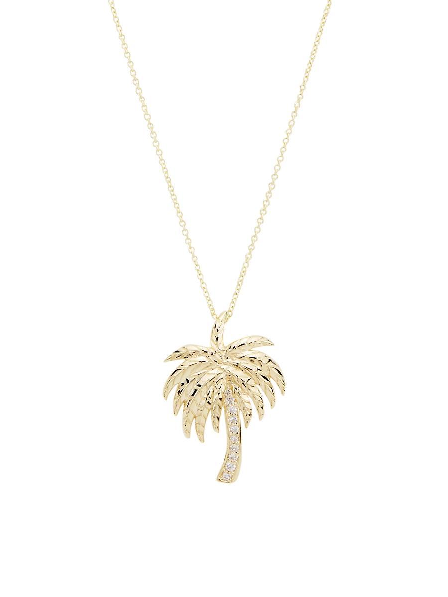 Womens 14K Yellow Gold & 0.10 TCW Diamond Palm Tree Pendant Necklace Product Image