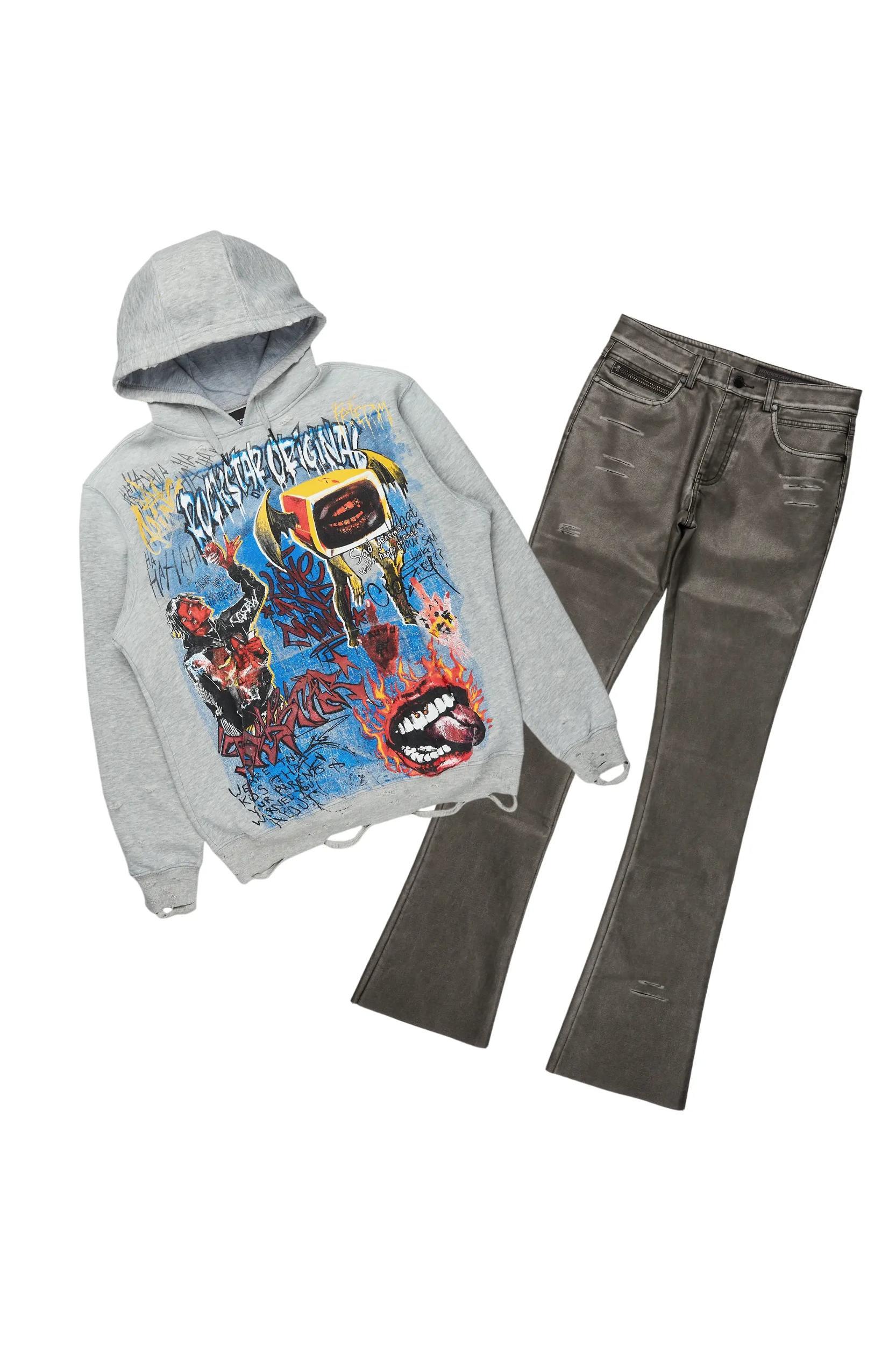 Yooz Heather Grey Hoodie & Burain Baggy Fit Jean Bundle Male Product Image