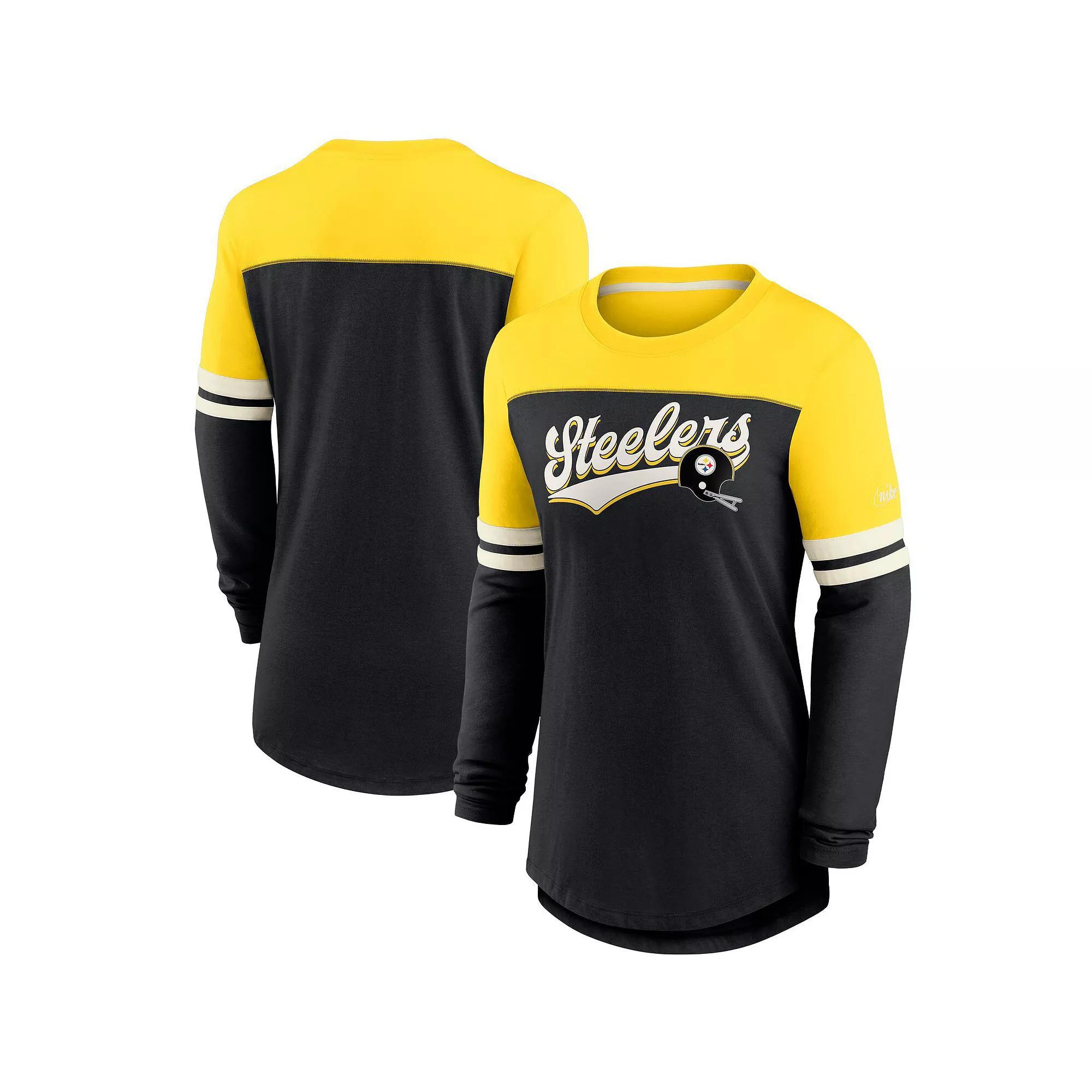 Women's Nike Black/Gold Pittsburgh Steelers Retro Script Performance Tri-Blend Long Sleeve T-Shirt, Size: XS Product Image