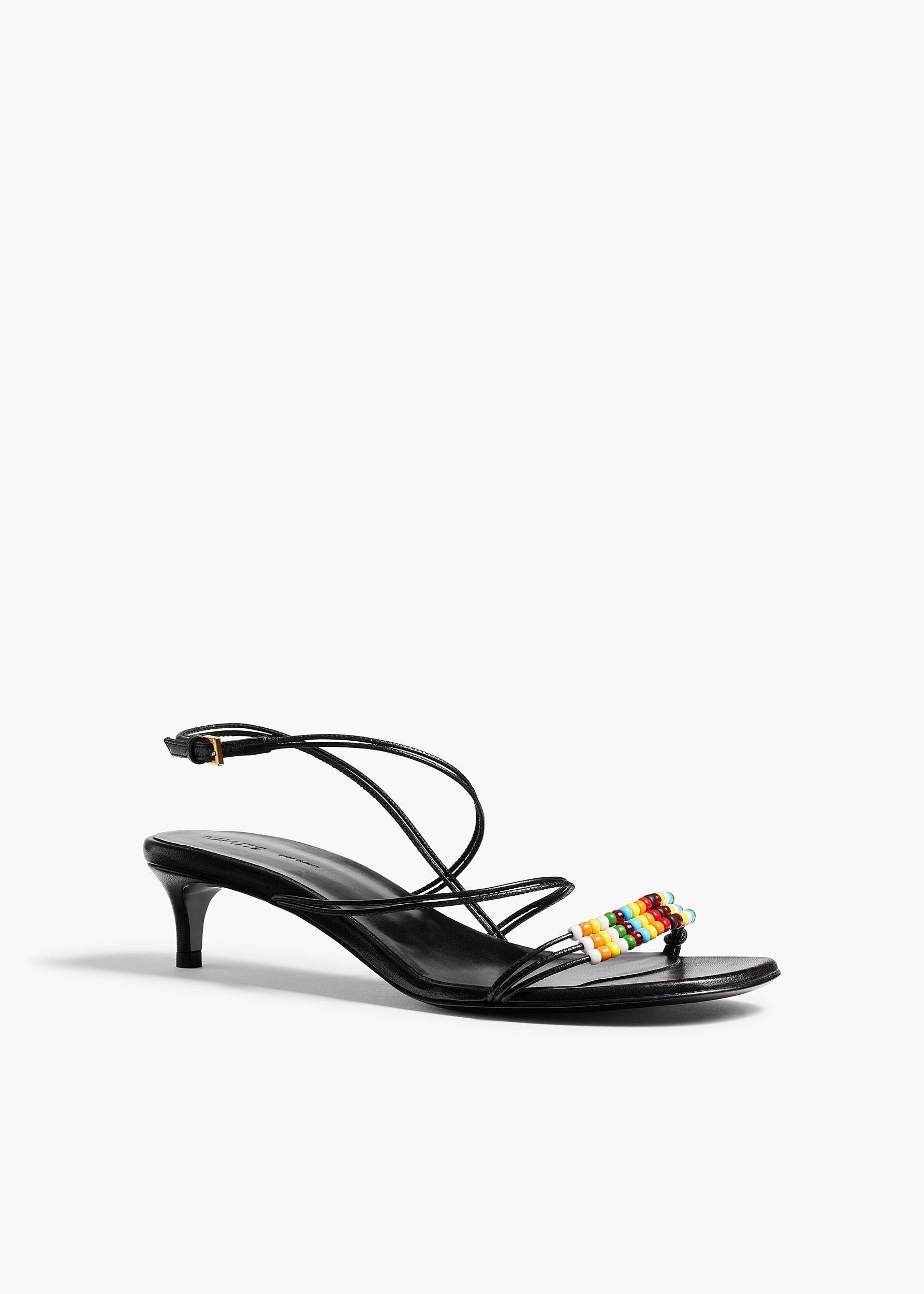 Loop Kitten Heel Sandal with Beads in Black Leather Product Image