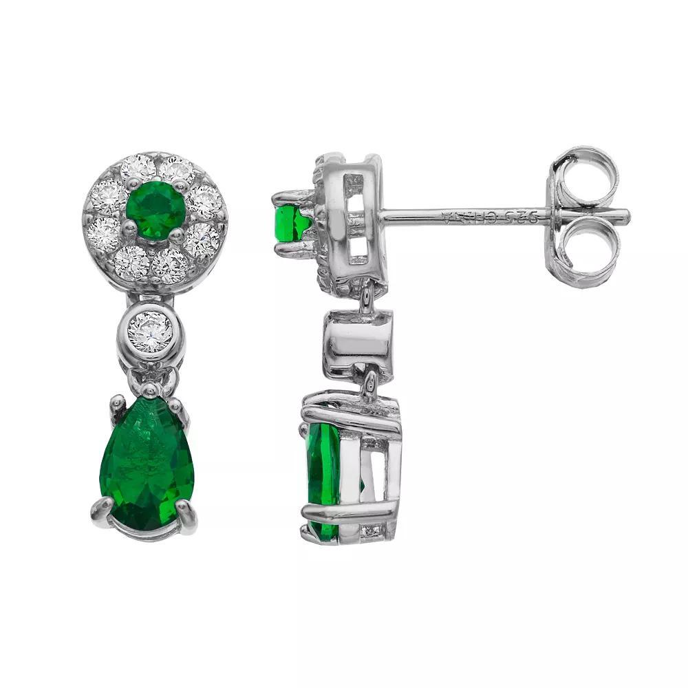 Sterling Silver Cubic Zirconia Drop Earrings, Womens, Green Product Image