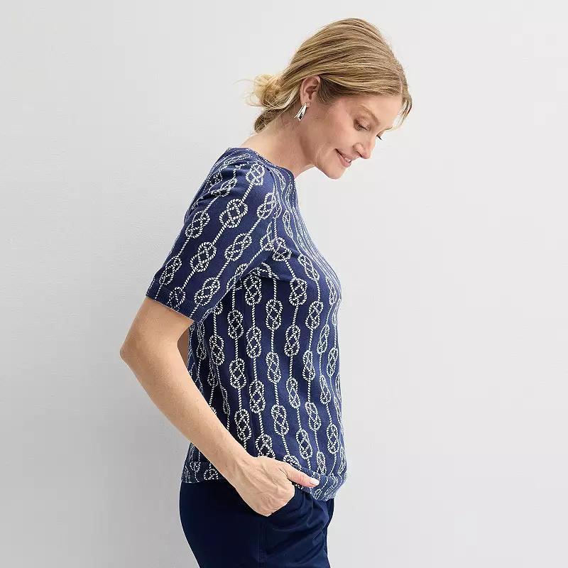 Women's Croft & Barrow® Printed Elbow Sleeve Pullover Top, Size: Medium, Blue Nautical Rope Product Image