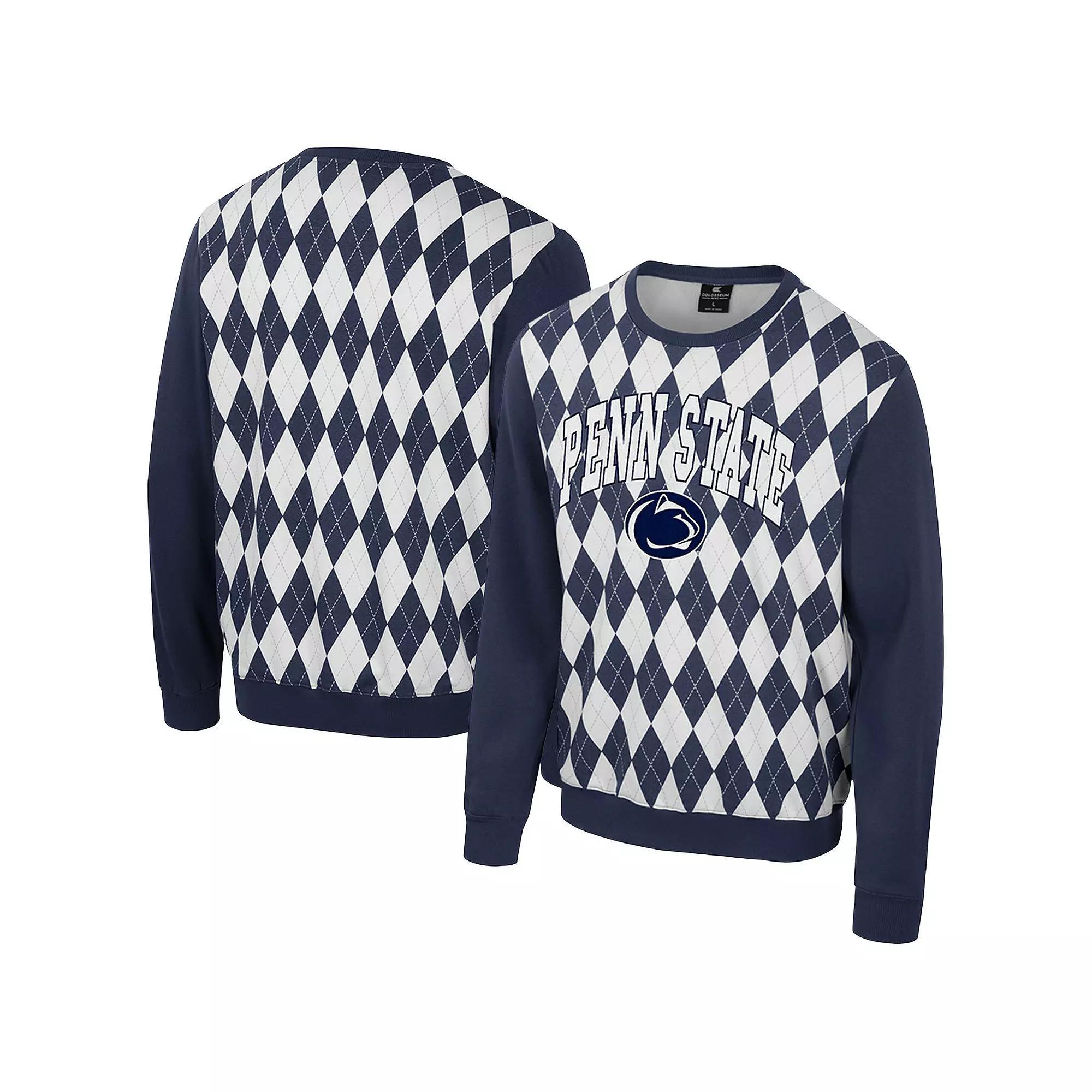 Men's Colosseum Navy Penn State Nittany Lions The Dealio Argyle Pullover Sweatshirt, Size: Large, Blue Product Image