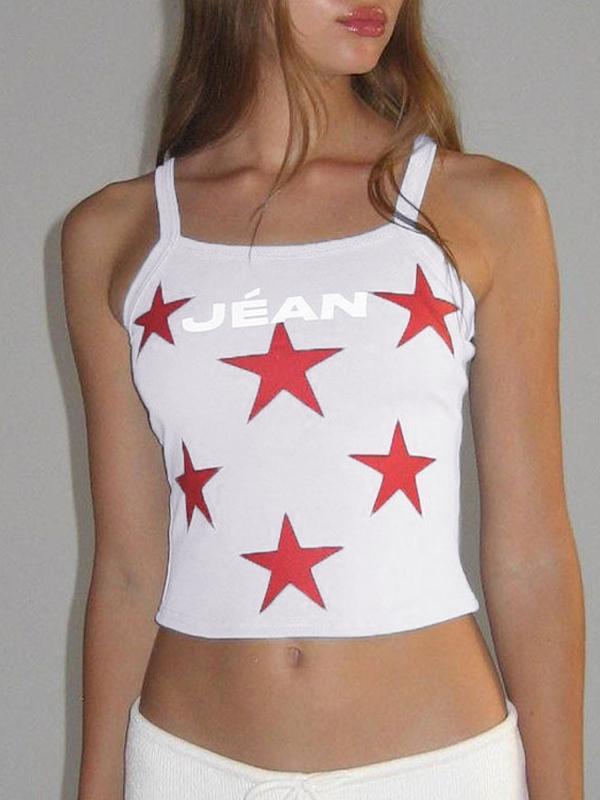 Contrast Color Star Print Short Cami Top Product Image
