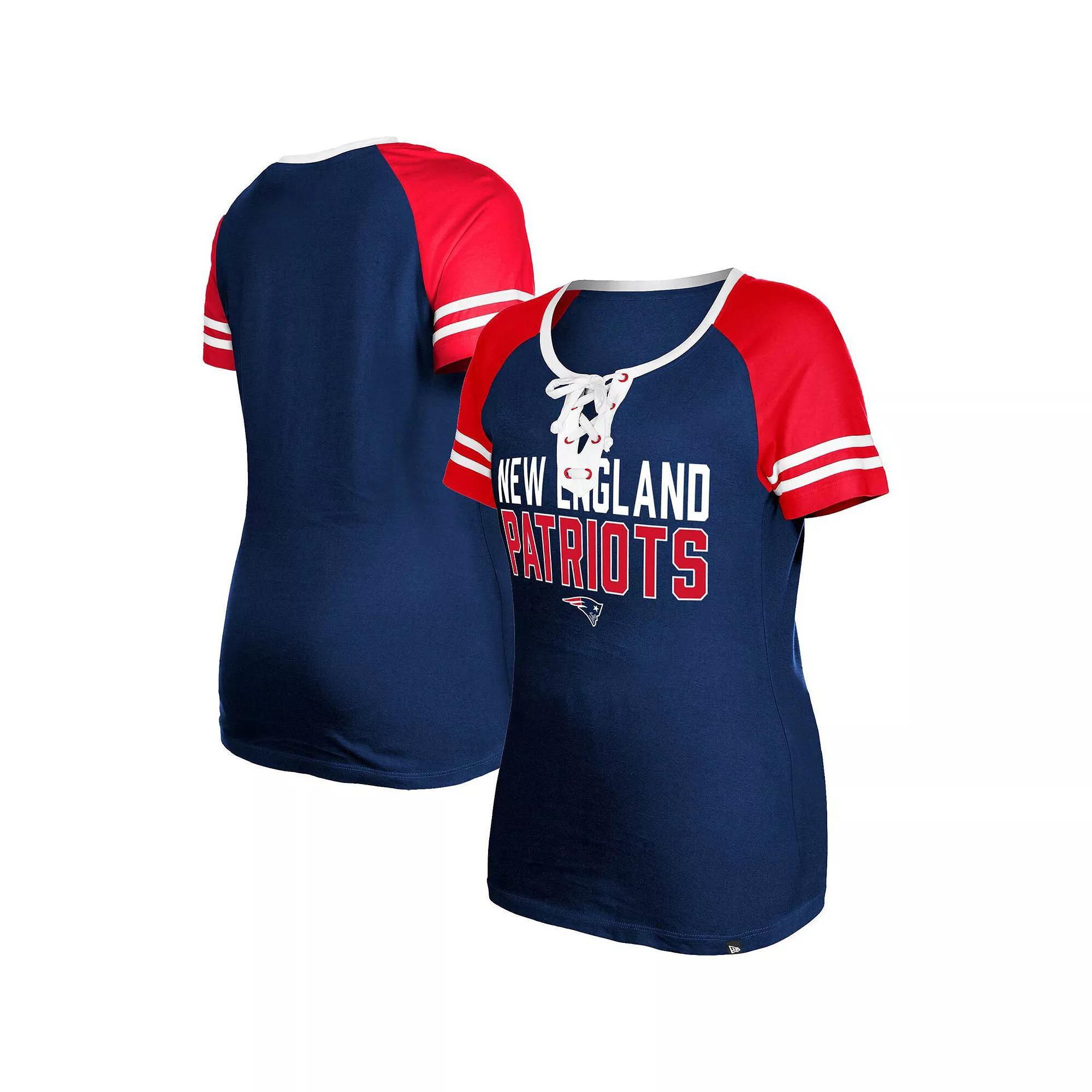 Women's New Era  Navy New England Patriots Raglan Lace-Up T-Shirt, Size: XL, Blue Product Image