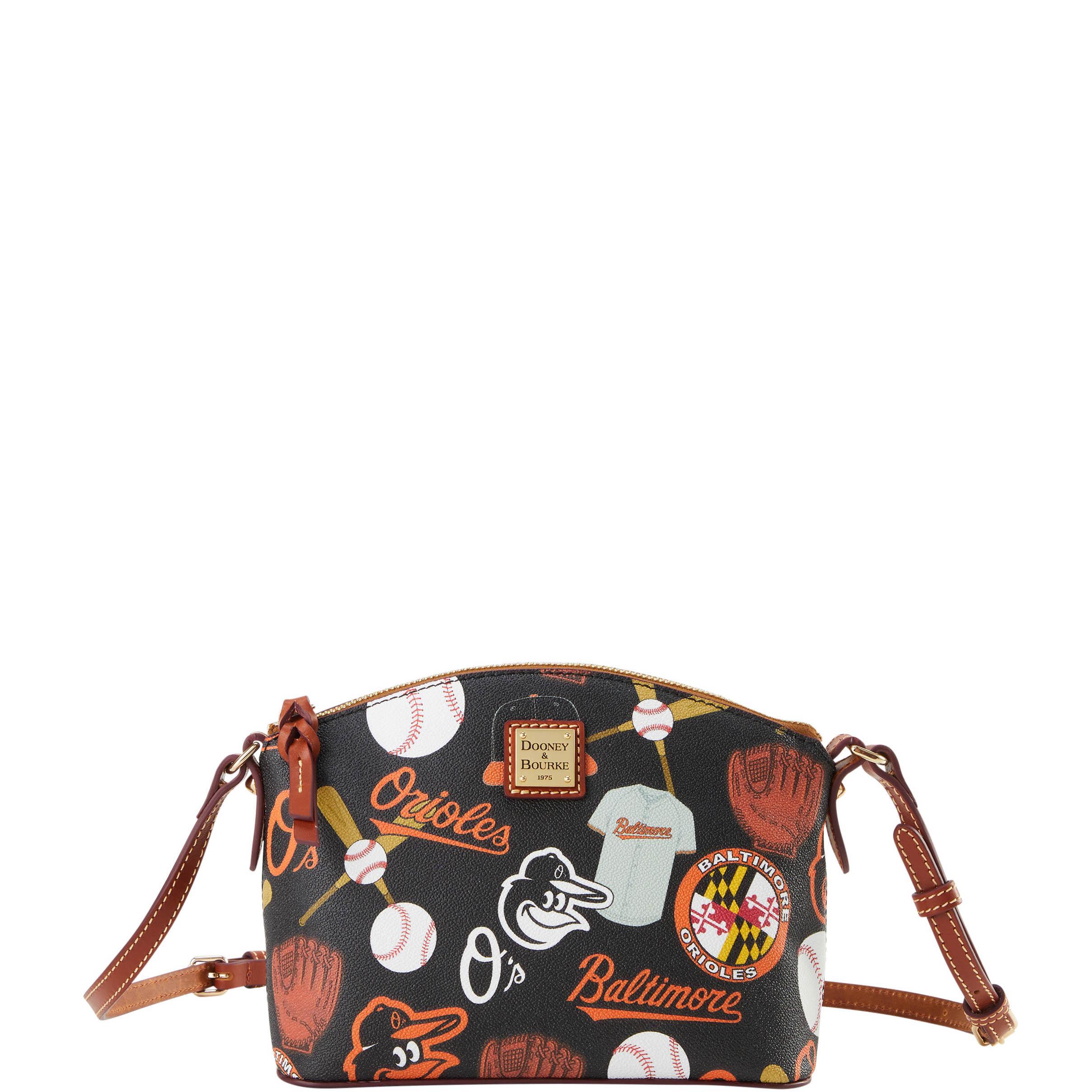 Dooney & Bourke Womens MLB Orioles Suki Crossbody Coated Cotton Shoulder Bag in Black Product Image