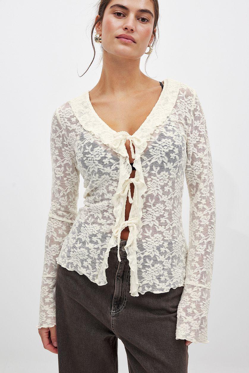 Floral Long Sleeve Tie Top Product Image