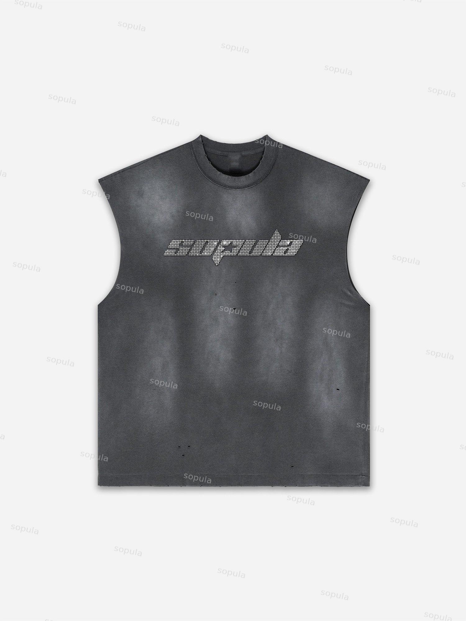 Sopula Faux Stamped Slogan Graphic Distressed Tank Top Product Image