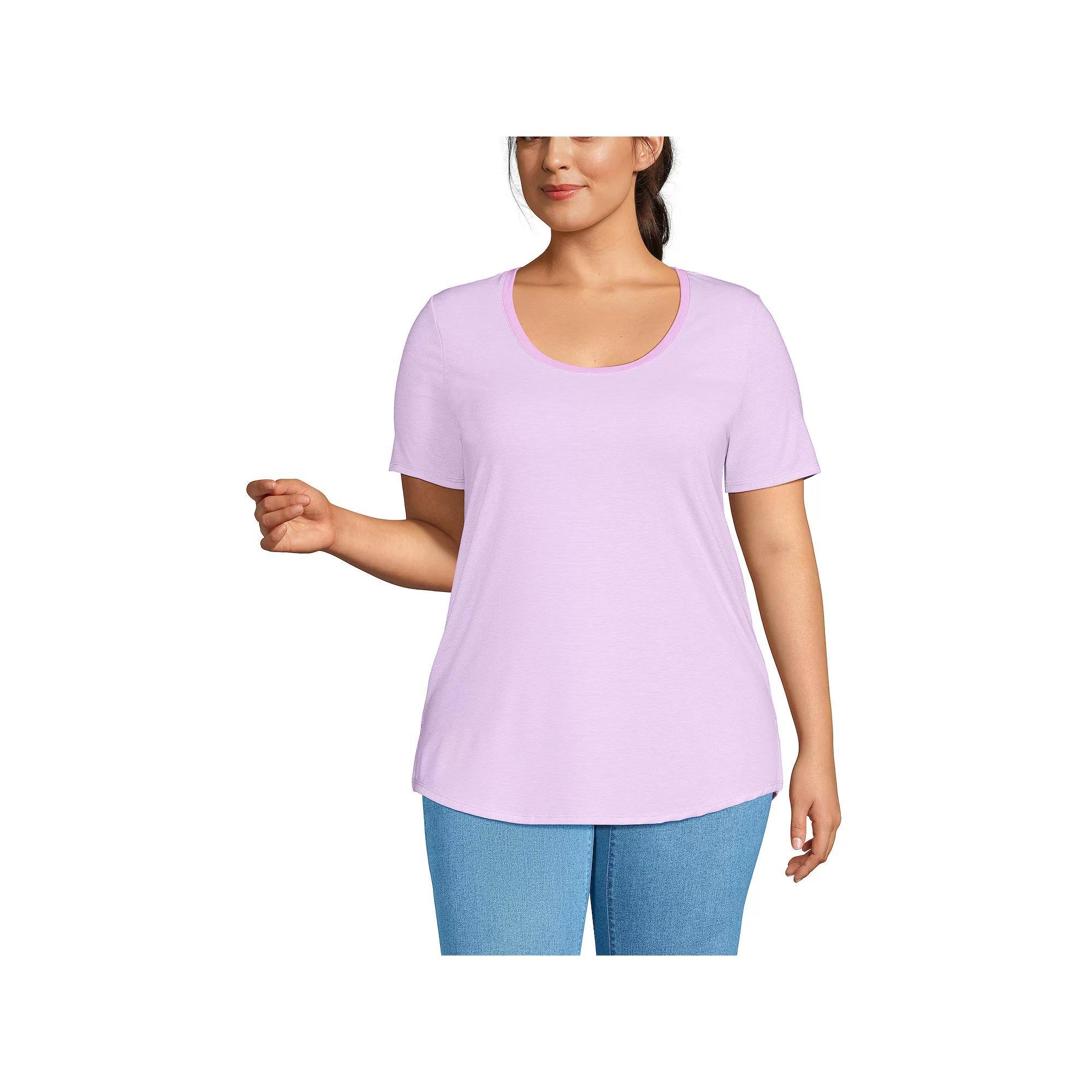 Plus Size Lands' End Short Sleeve Scoop Neck Tunic T-Shirt, Women's, Size: 1XL, Julep Pinstripe Product Image