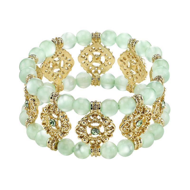 1928 Simulated Crystal & Bead Filigree Multistrand Stretch Bracelet, Womens Green Product Image