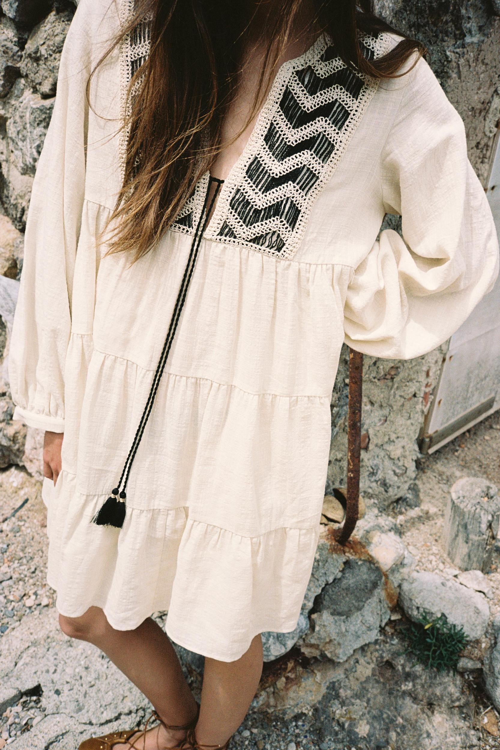 EMBROIDERED PANEL MINI DRESS Product Image
