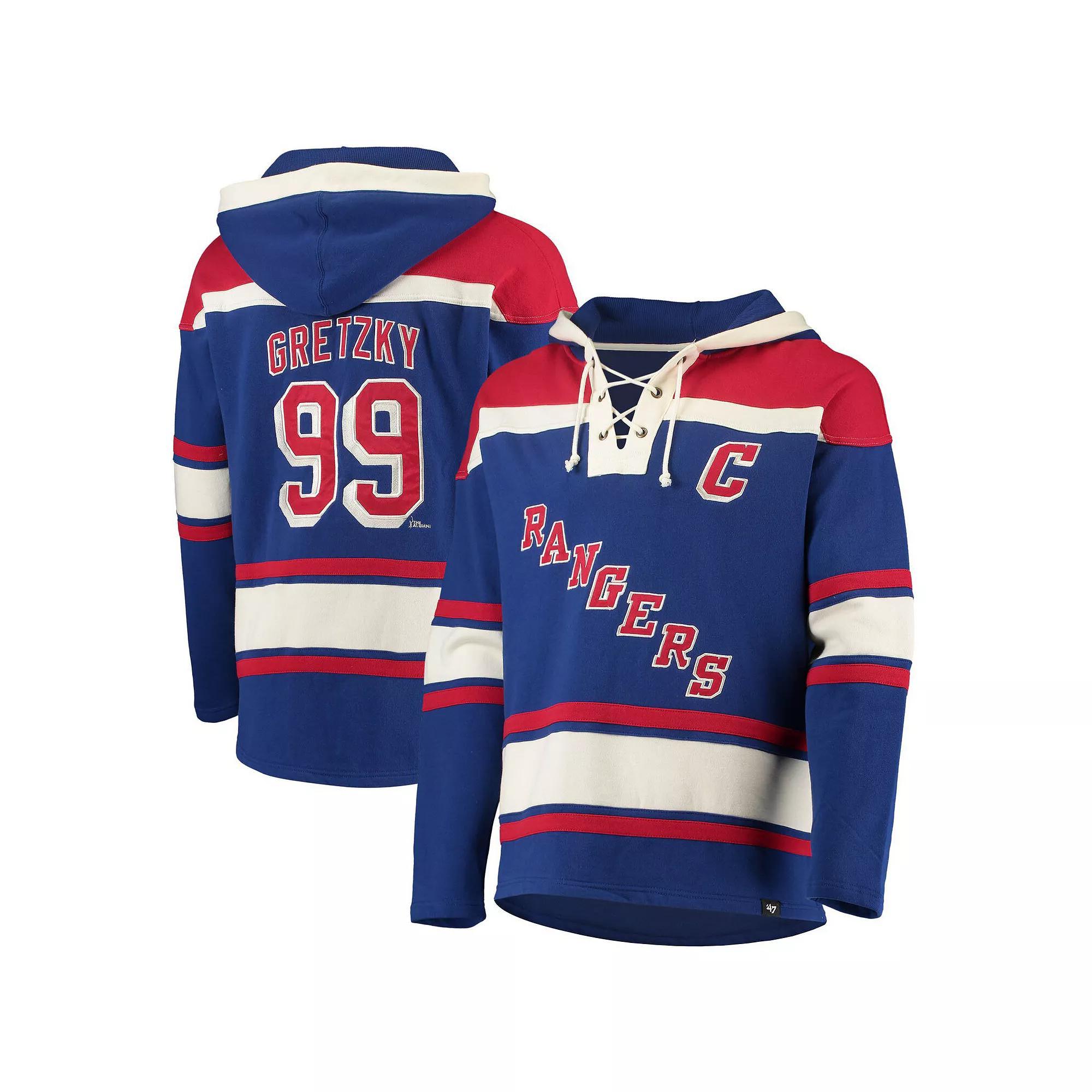 Men's '47 Wayne Gretzky Blue New York Rangers Retired Player Name & Number Lacer Pullover Hoodie, Size: XL, Ran Blue Product Image