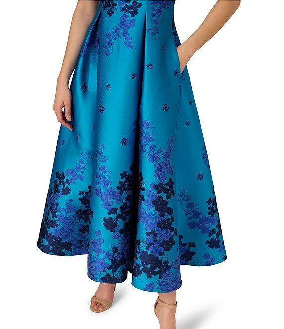 Adrianna Papell Square Neck Sleeveless Floral print Jacquard Fit & Flare Tea Length Dress Product Image