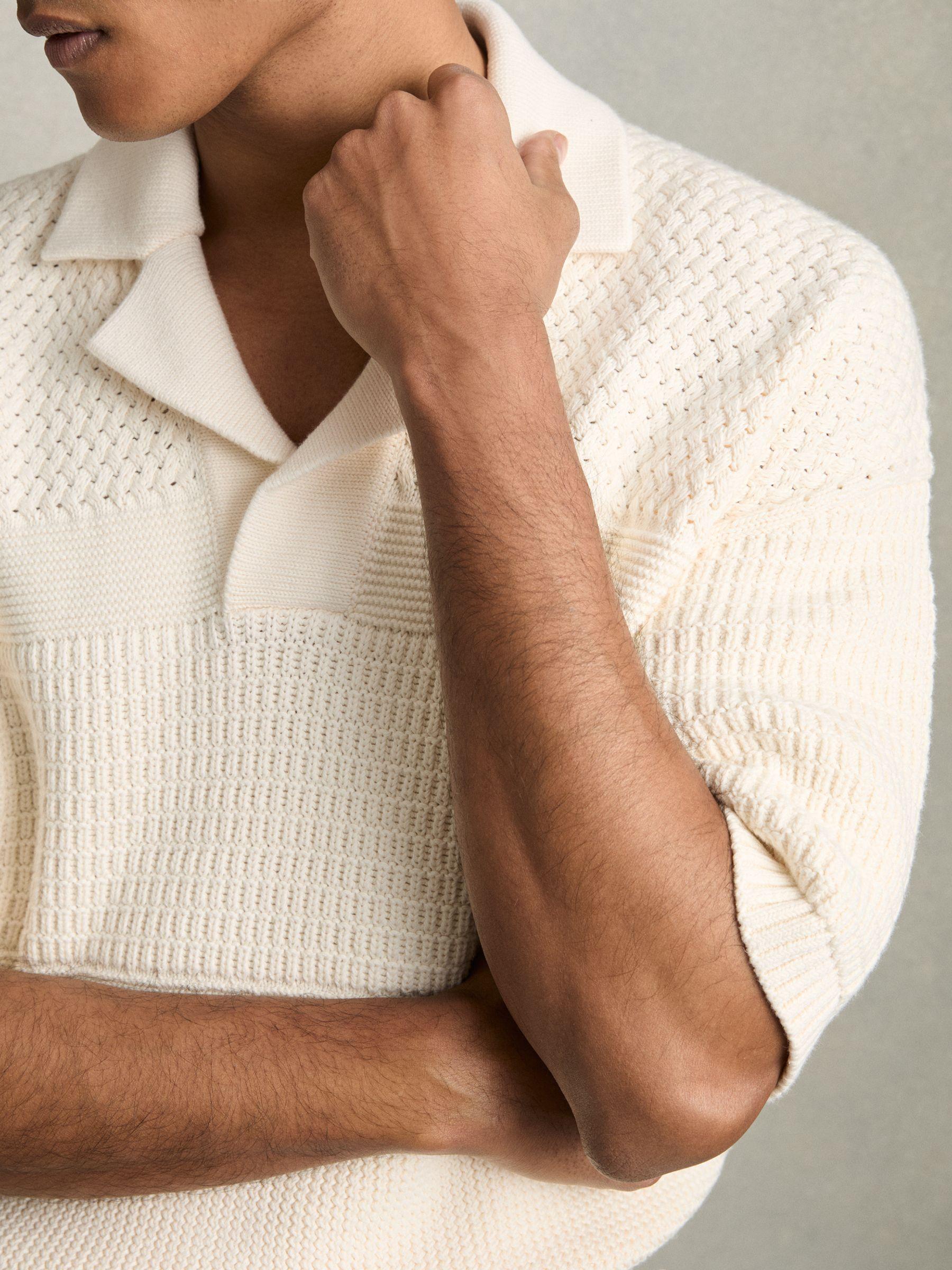Cotton Textured-Knit Polo Shirt in Off White Product Image