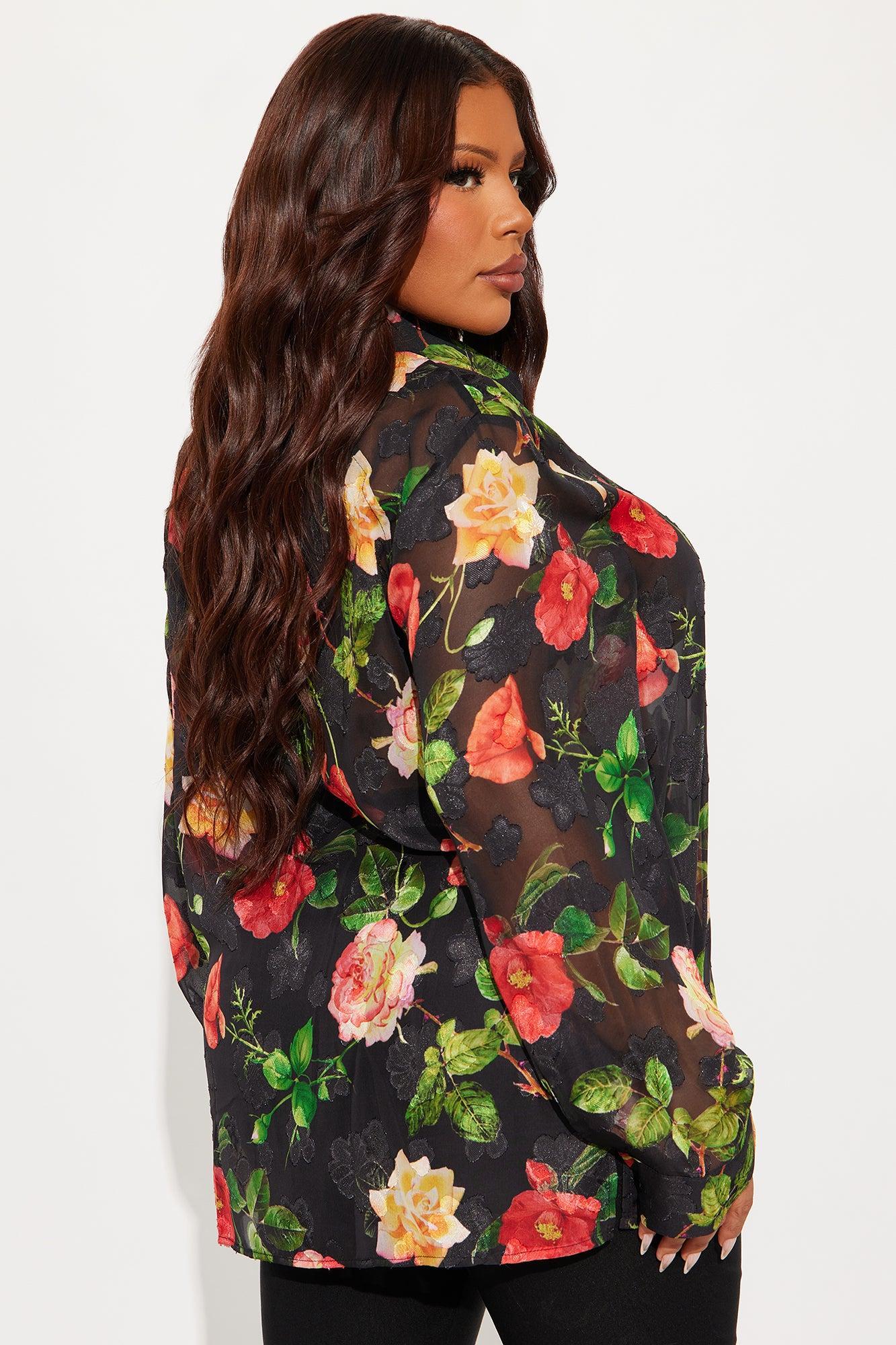 Surrounded By Beauty Floral Chiffon Shirt - Black/combo Product Image