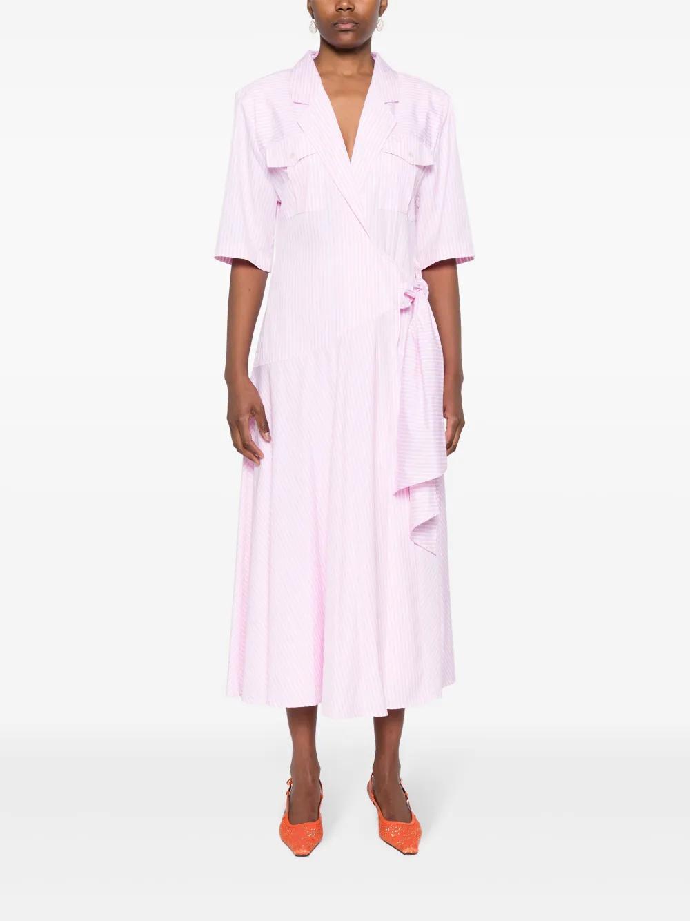 MSGM Striped Cotton Dress In Pink Product Image