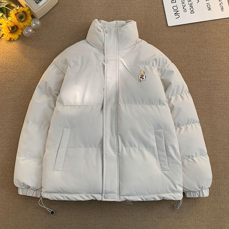 Couple Matching Stand Collared Patterned Print Zip Puffer Jacket Product Image