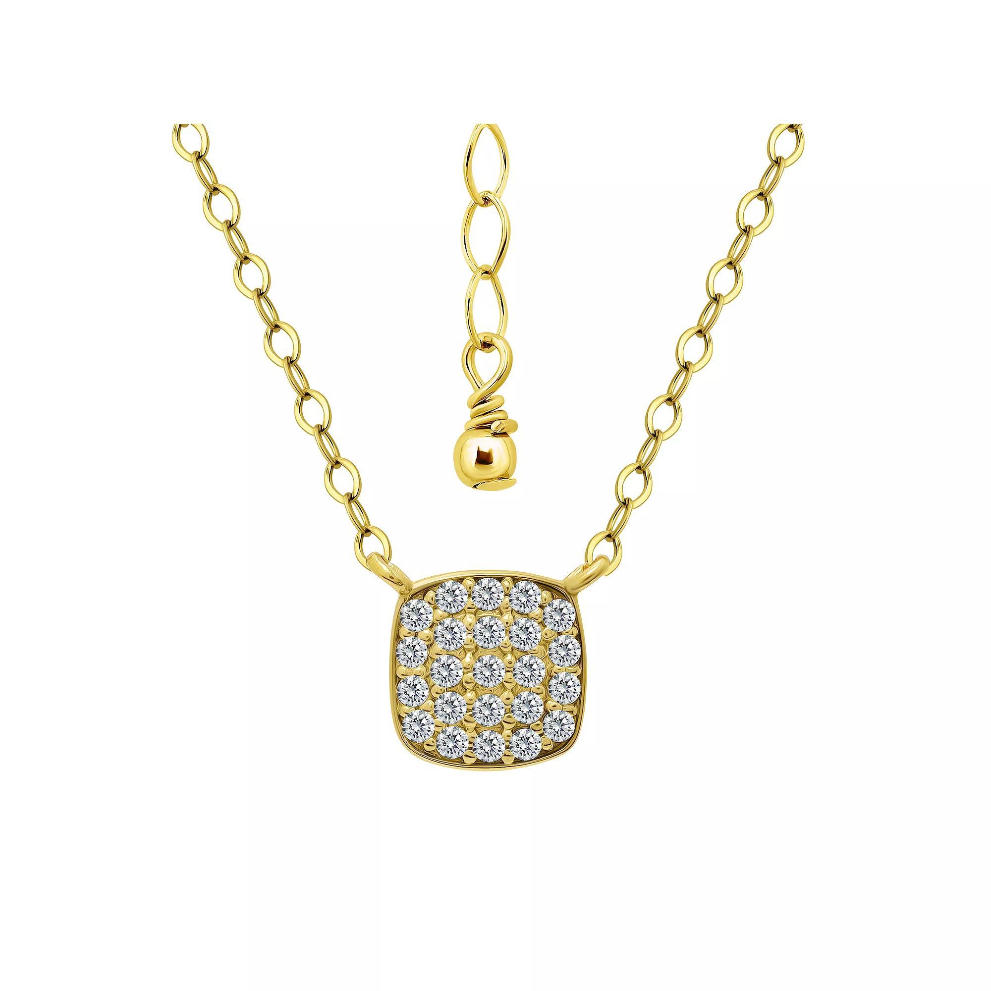 Aleure Precioso Pave Cubic Zirconia Square Pendant Necklace, Women's, Size: 16-18" ADJ, Gold Tone Product Image