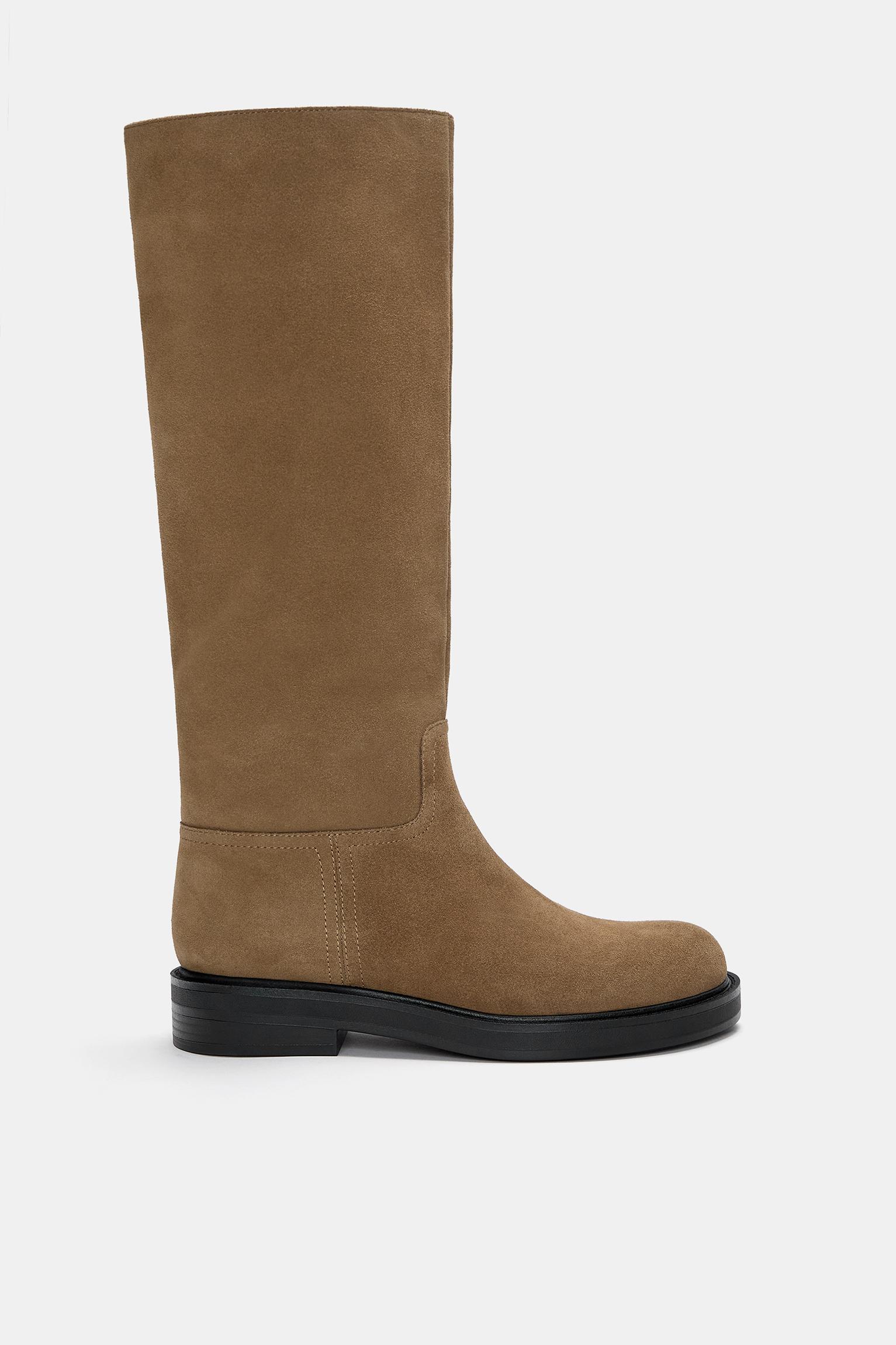 Flat leather knee-high boots Product Image