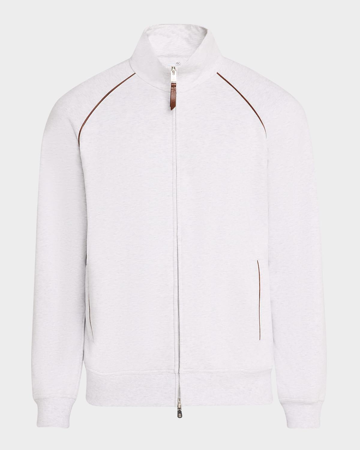 Mens Full-Zip Hoodie with Leather Trim Product Image