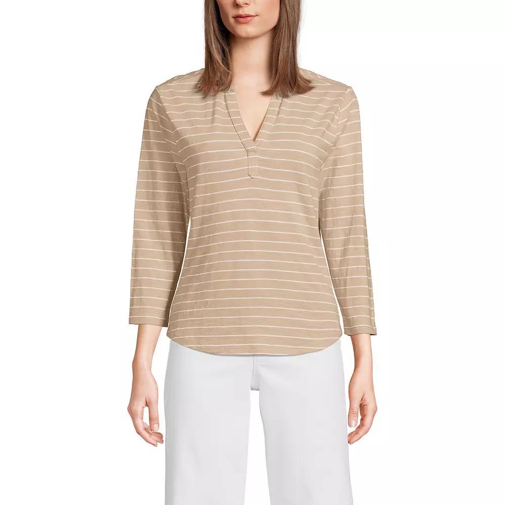 Women's Lands' End Slub Polo Top, Size: Medium, Ivory Product Image