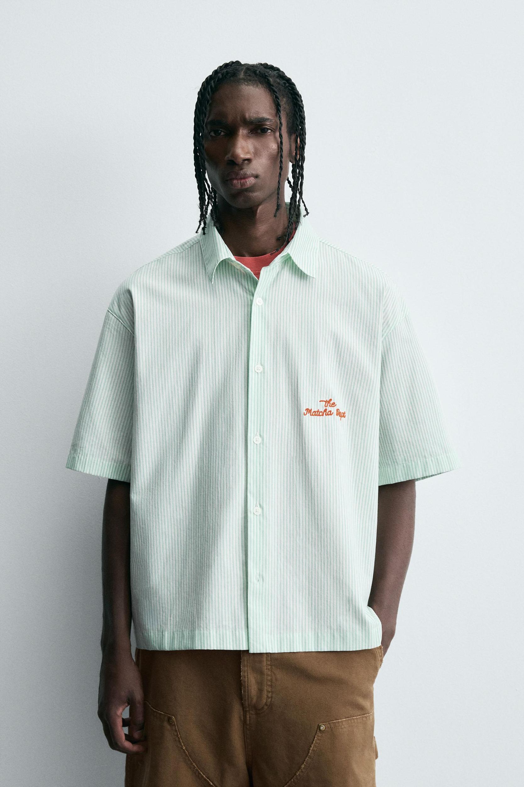 COMBINATION TEXT STRIPED SHIRT Product Image
