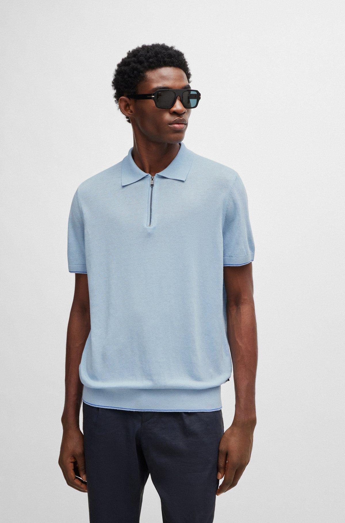Zip-neck knit polo in a linen blend Product Image
