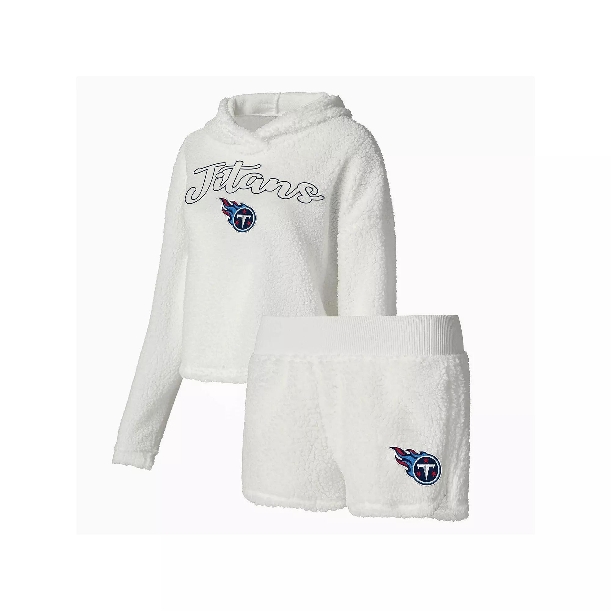 Women's Concepts Sport  White Tennessee Titans Fluffy Pullover Sweatshirt & Shorts Sleep Set, Size: 2XL Product Image