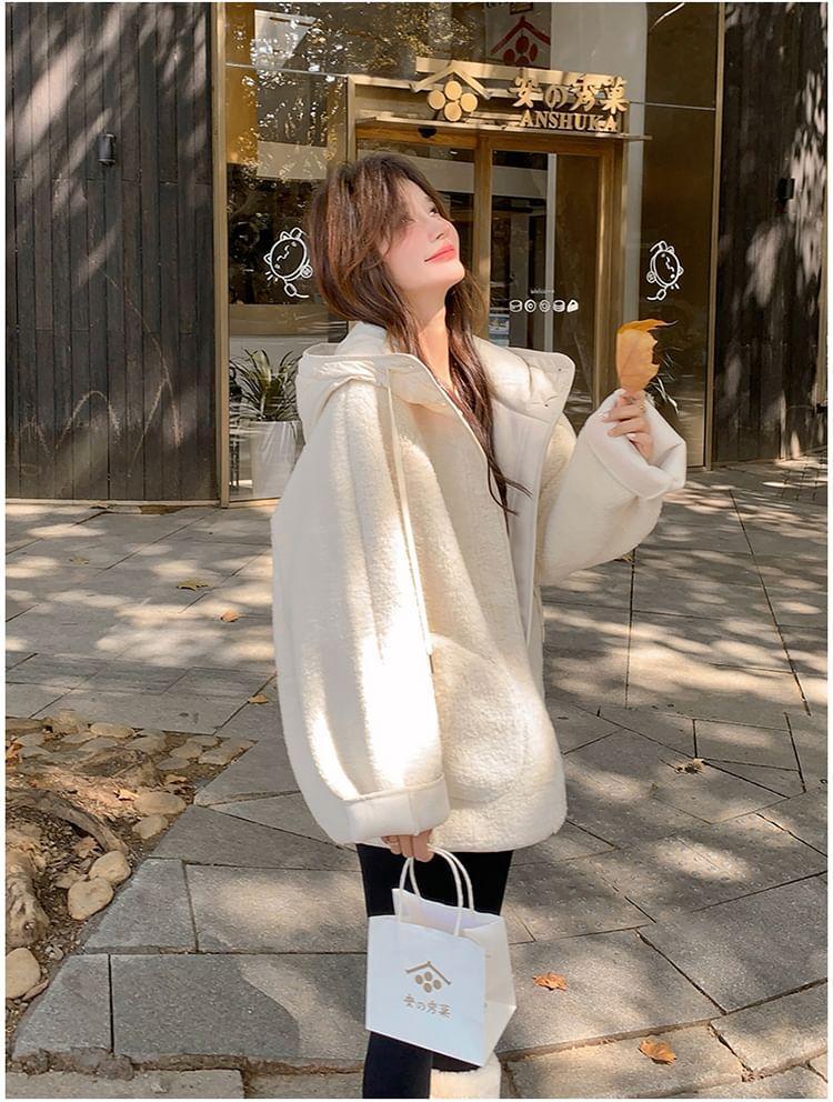 Plain Hooded Zip-Up Jacket Product Image