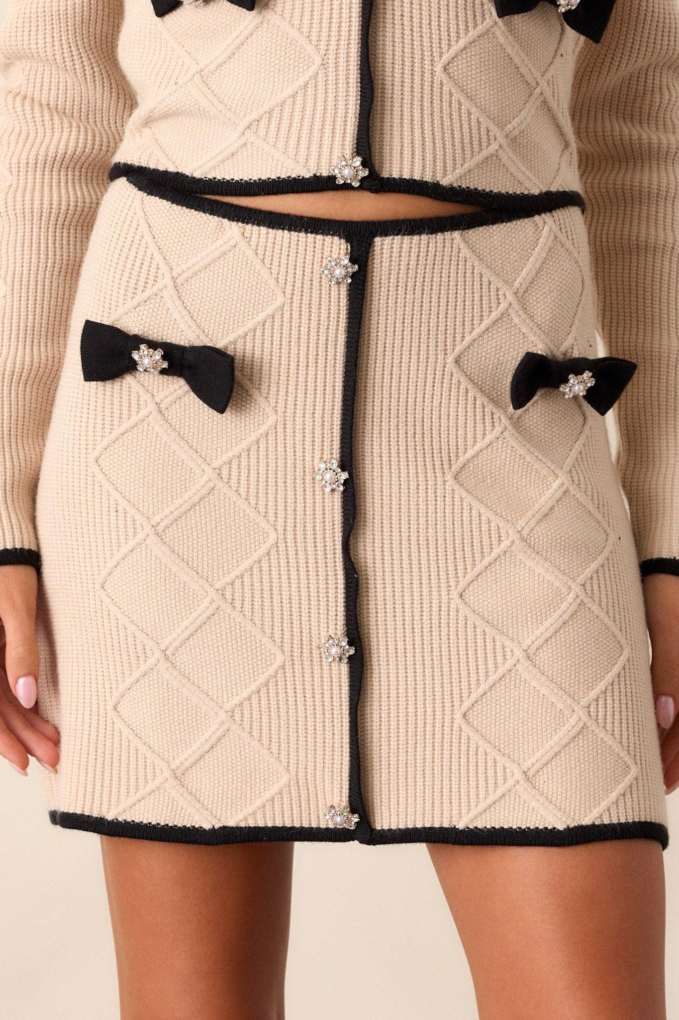 Firelight Lane Beige Knit Embellished Mini Skirt Product Image