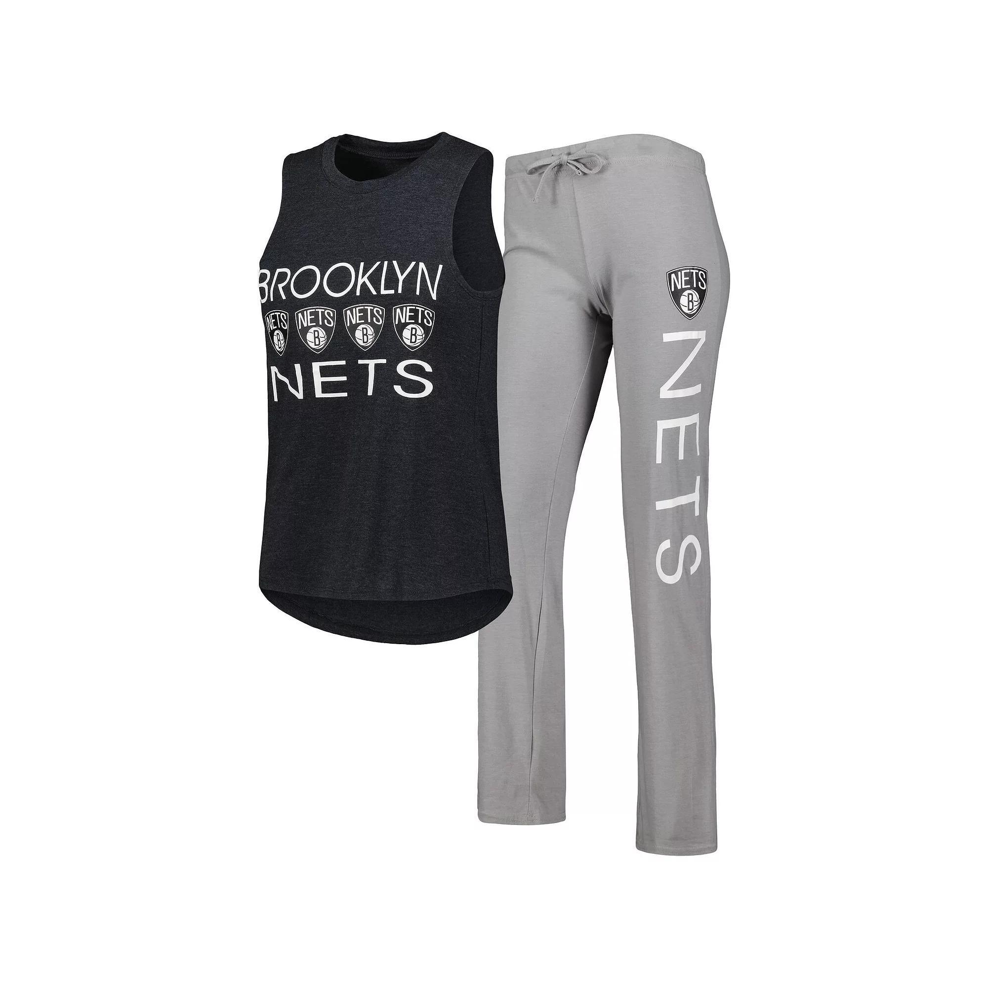 Women's Concepts Sport Gray/Black Brooklyn Nets Team Tank Top & Pants Sleep Set, Size: Medium, Grey Product Image