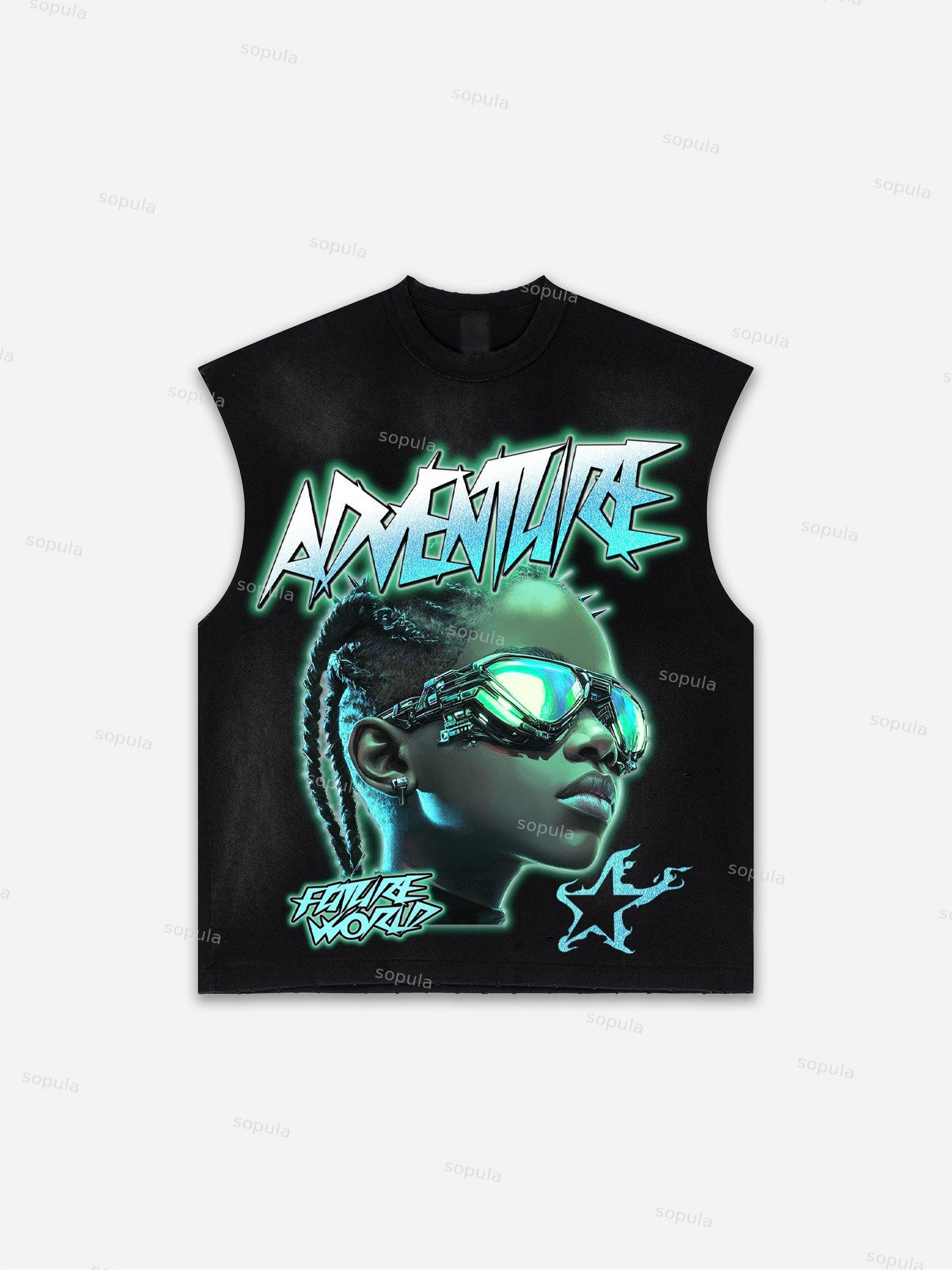 Future World Brainstorming Graphic Print Distressed Tank Top Product Image