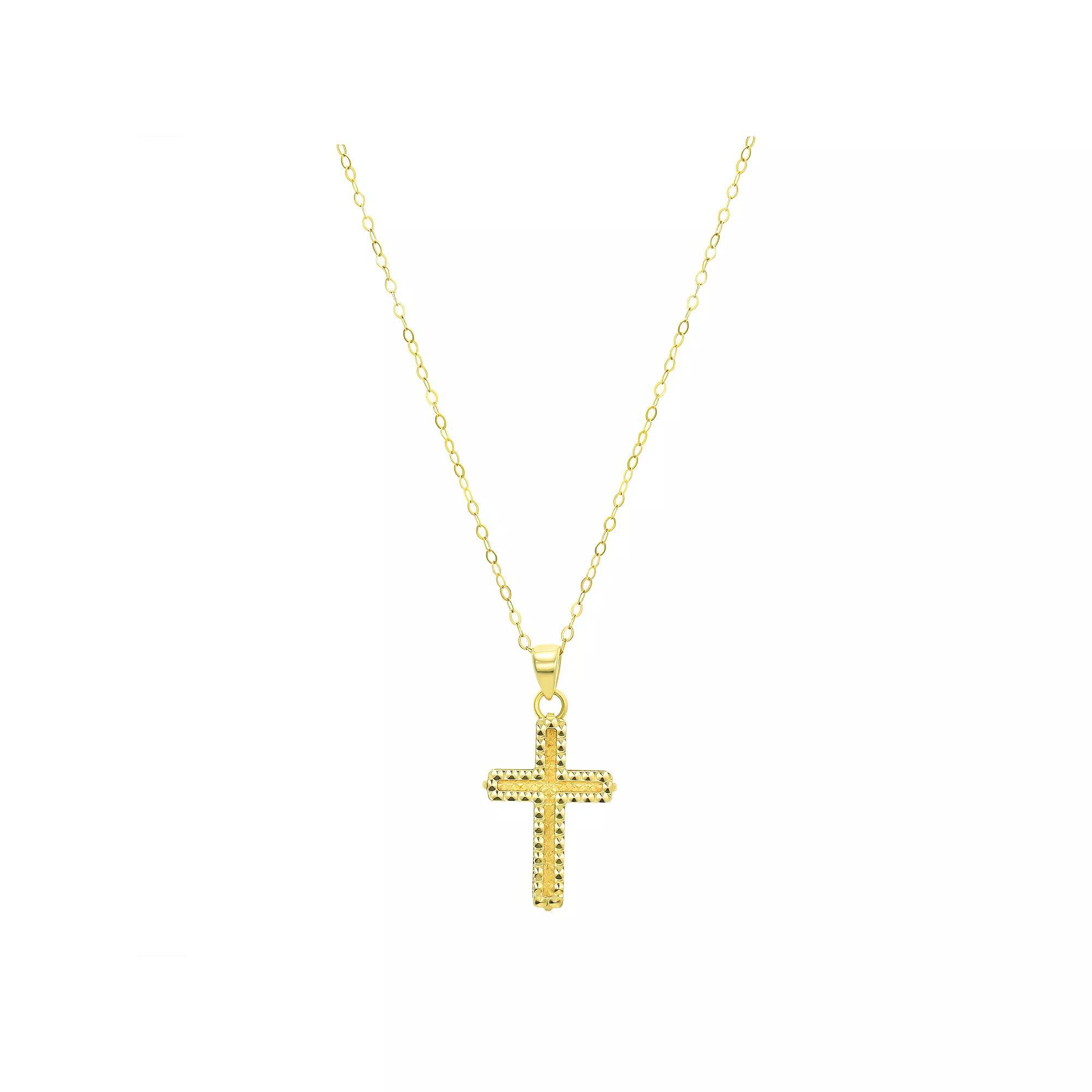 Forever 14K 14k Gold Diamond-Cut Cross Pendant Necklace, Women's, Size: 18" Product Image