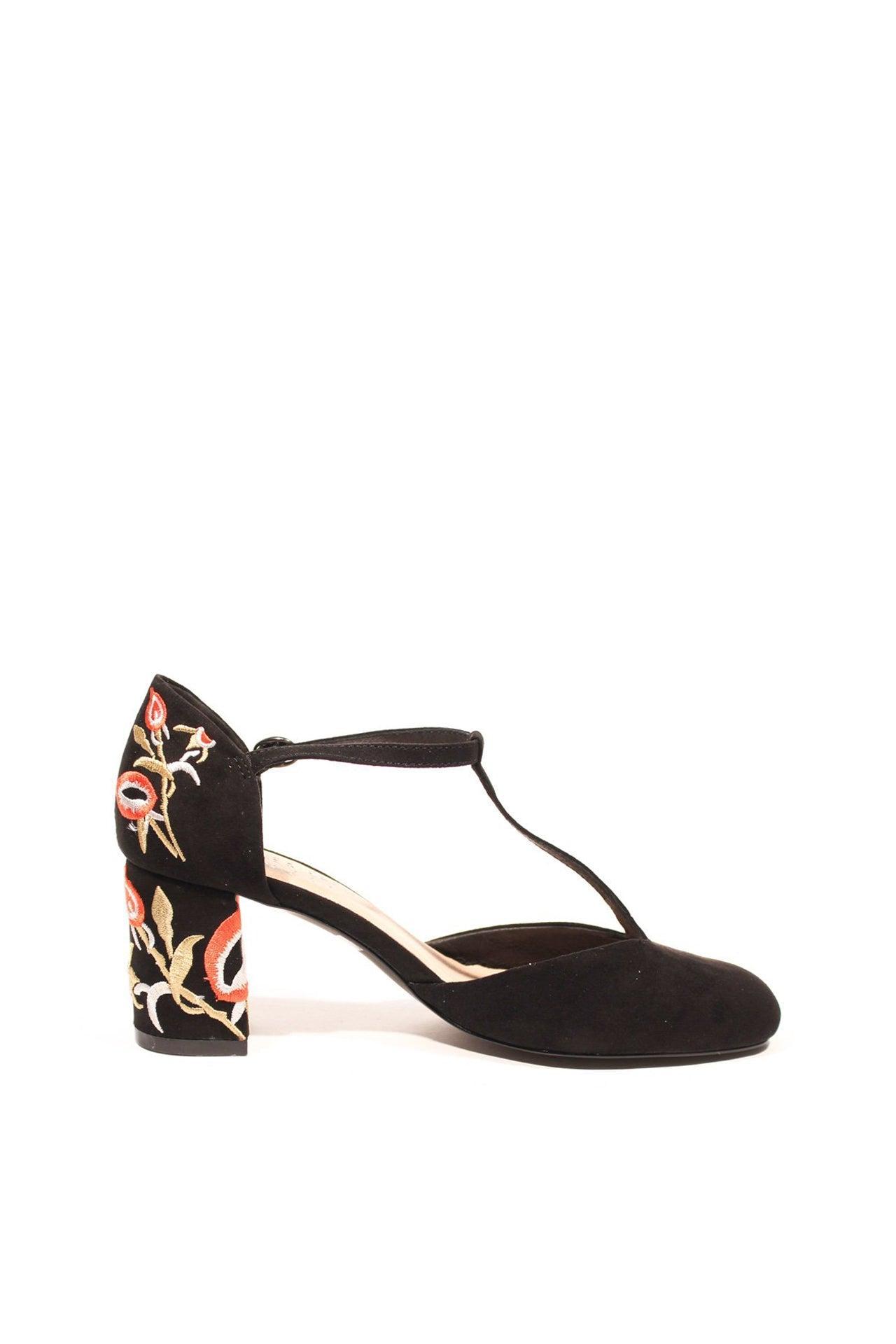 Frenchie T-Strap Embroidered Heels Product Image