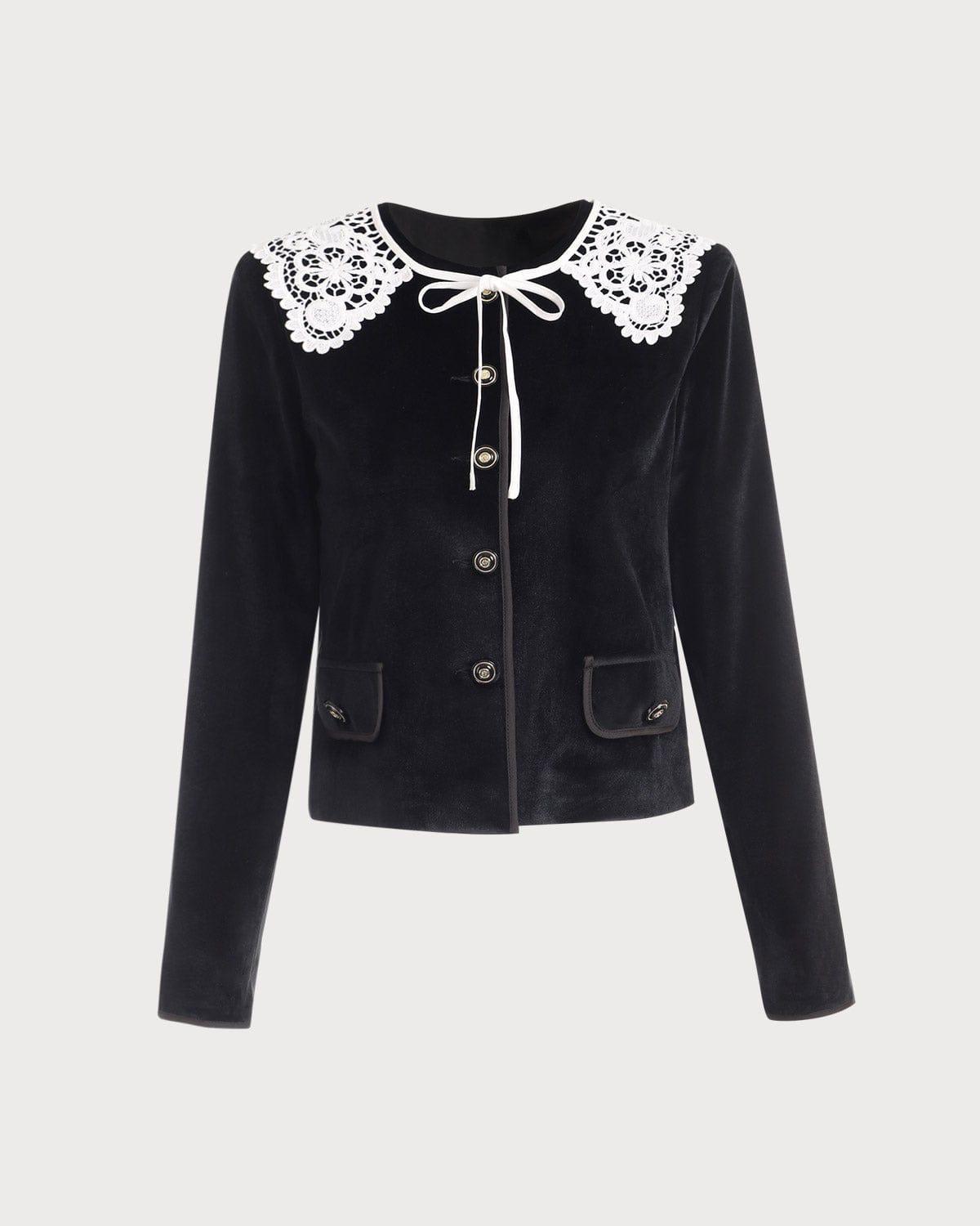 The Black Crew Neck Velvet Jacket Product Image