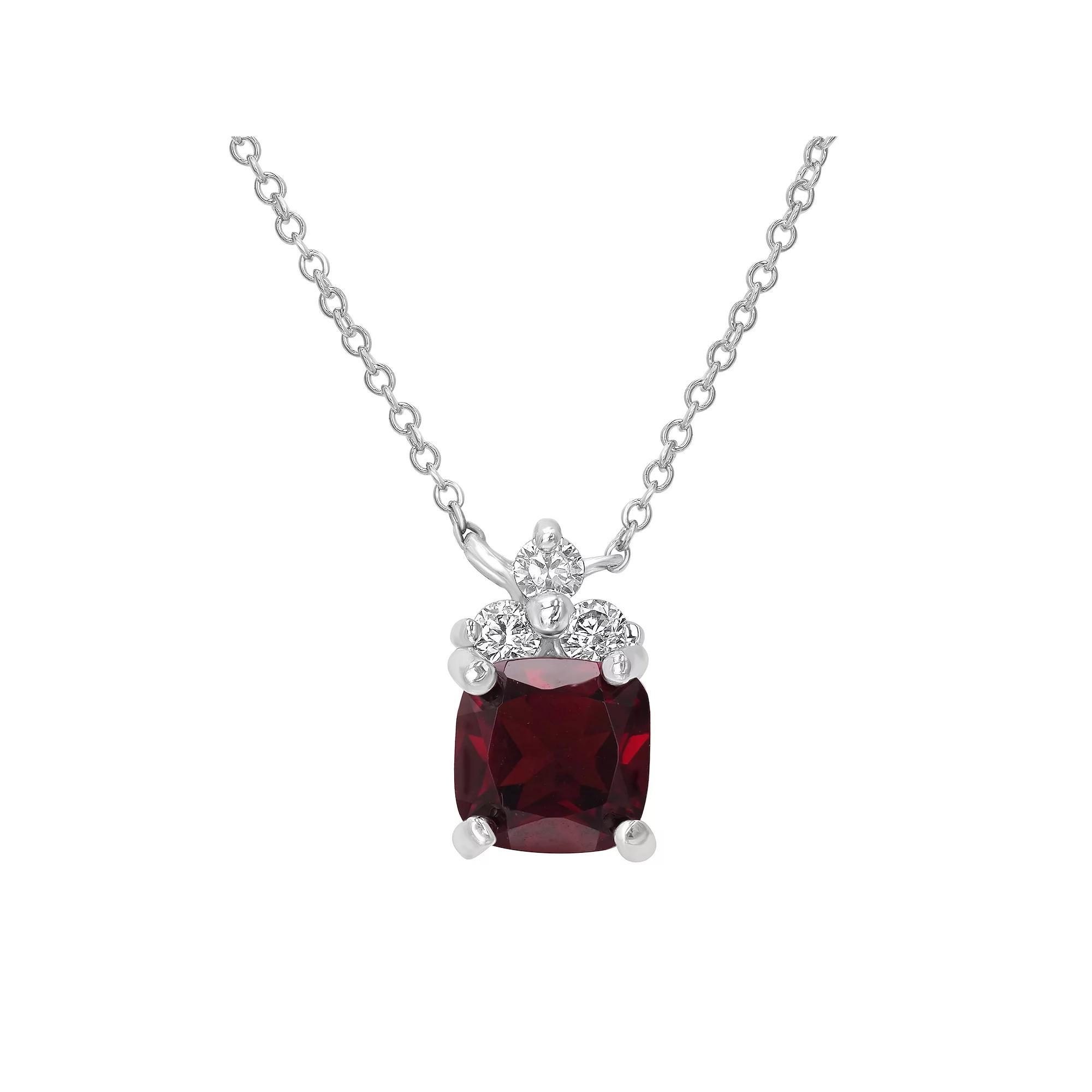 Gemistry Sterling Silver Stone & Cubic Zirconia Cushion Cut Pendant Necklace, Women's, Size: 18-20" ADJ, Red Product Image