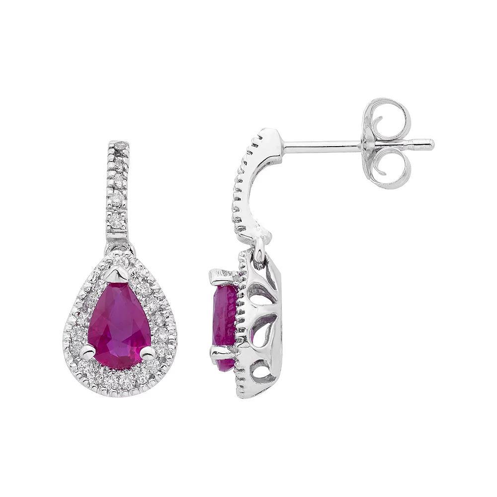 14k Gold Ruby & 1/5 Carat T.W. Certified Diamond Teardrop Earrings, Womens, Yellow Product Image