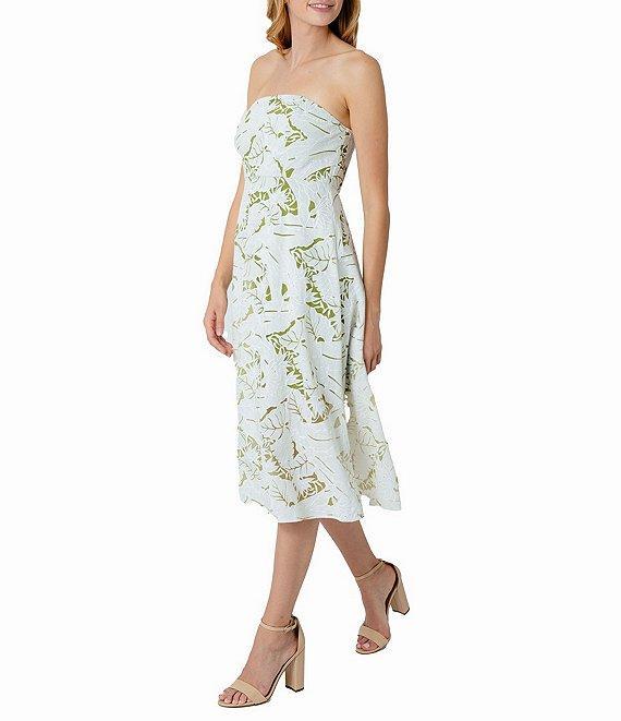 Sam Edelman Jacquard Palm Print Strapless Neck Sleeveless A-Line Midi Dress Product Image