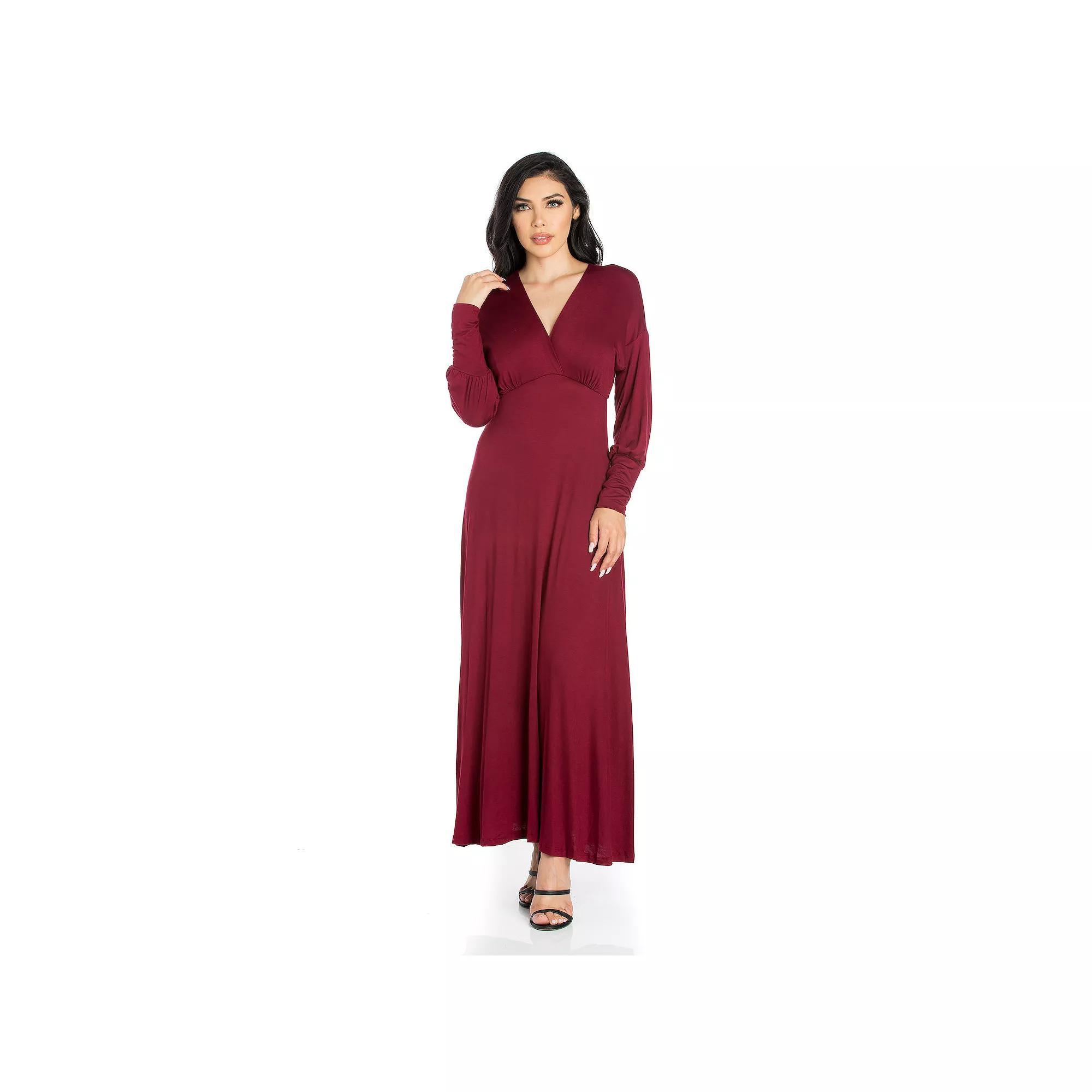 Women's 24seven Comfort Apparel V-Neck Long Sleeve Flared Maxi Dress, Size: Medium, Green Product Image