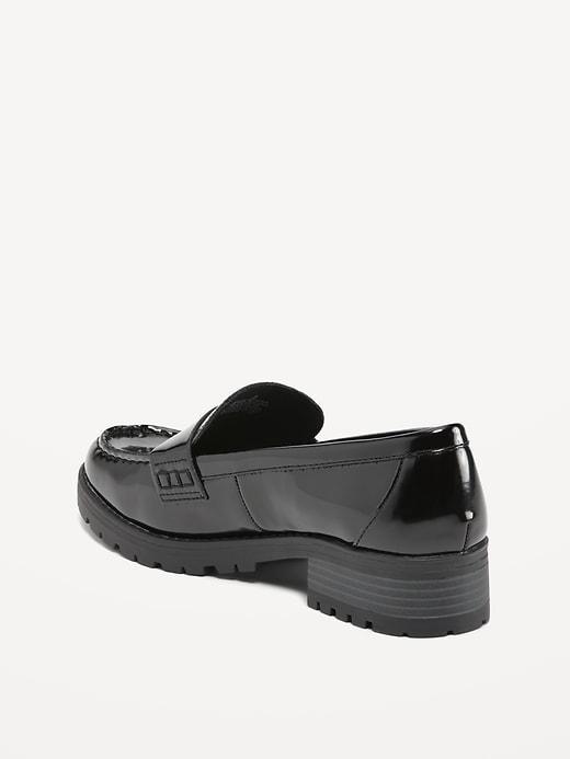 Faux-Leather Chunky Heel Loafers Product Image