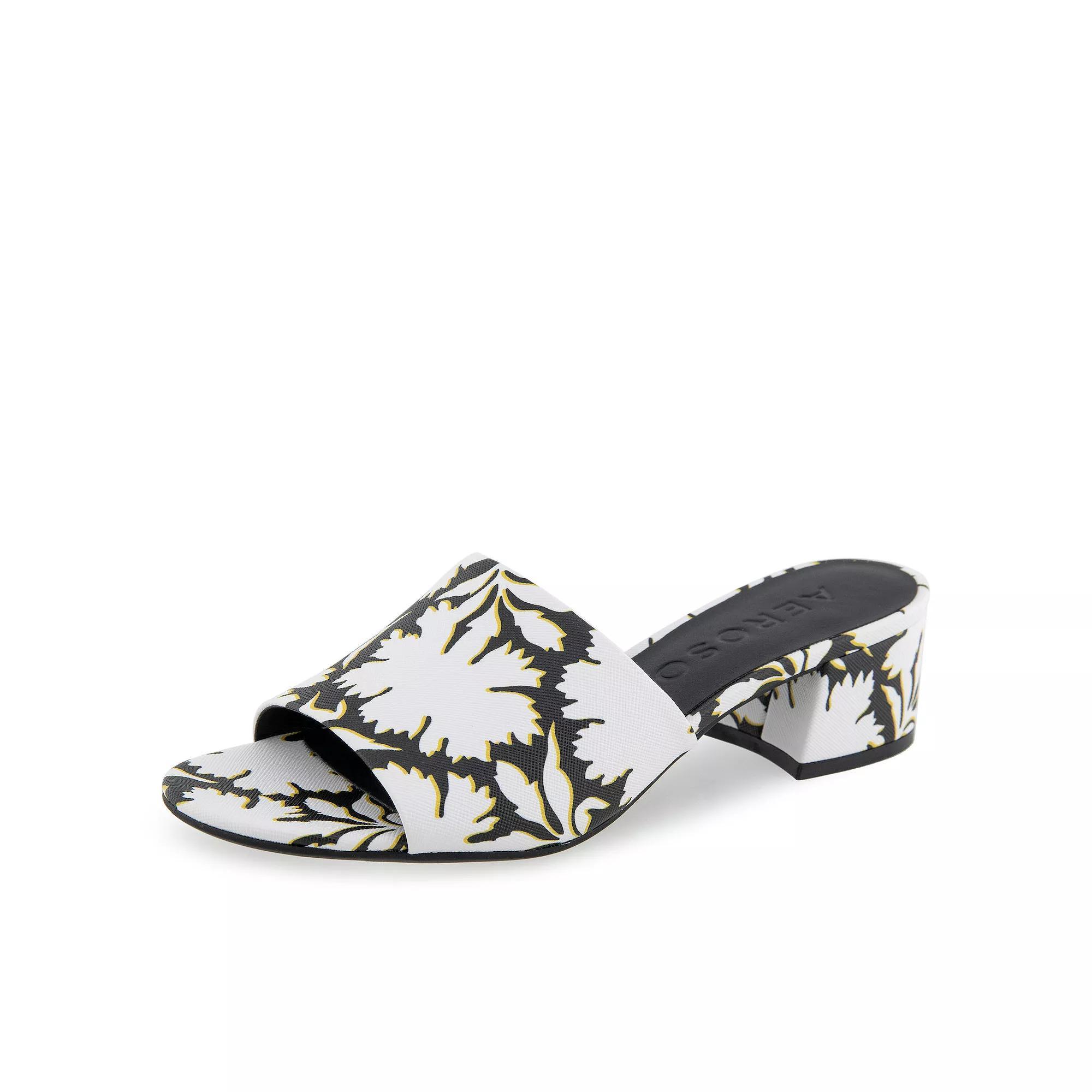 Aerosoles COMO Women's Block Heel Slide Sandals, Size: 9, White Black Floral Product Image
